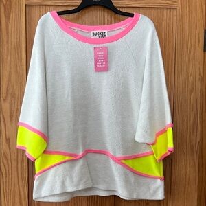 BUCKETLIST White Sweatshirt with Pink and Yellow Accents